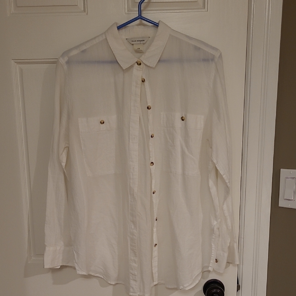 Ladies Club Monaco, Sz L, White Button-Down Shirt